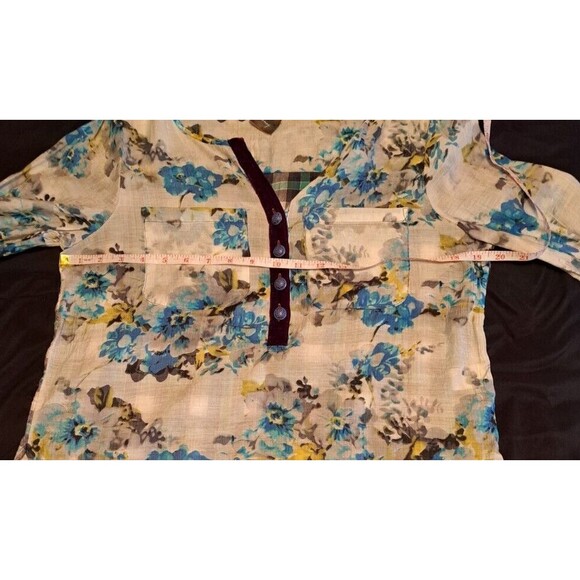 Aratta Silent Journey Blue Purple Floral Scarf Back Blouse Size M Velvet trim - Picture 7 of 14